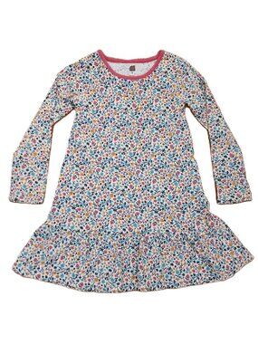 Tea Collection Printed Ruffle Sunrise Floral Chalk White Dress Size 5 Years